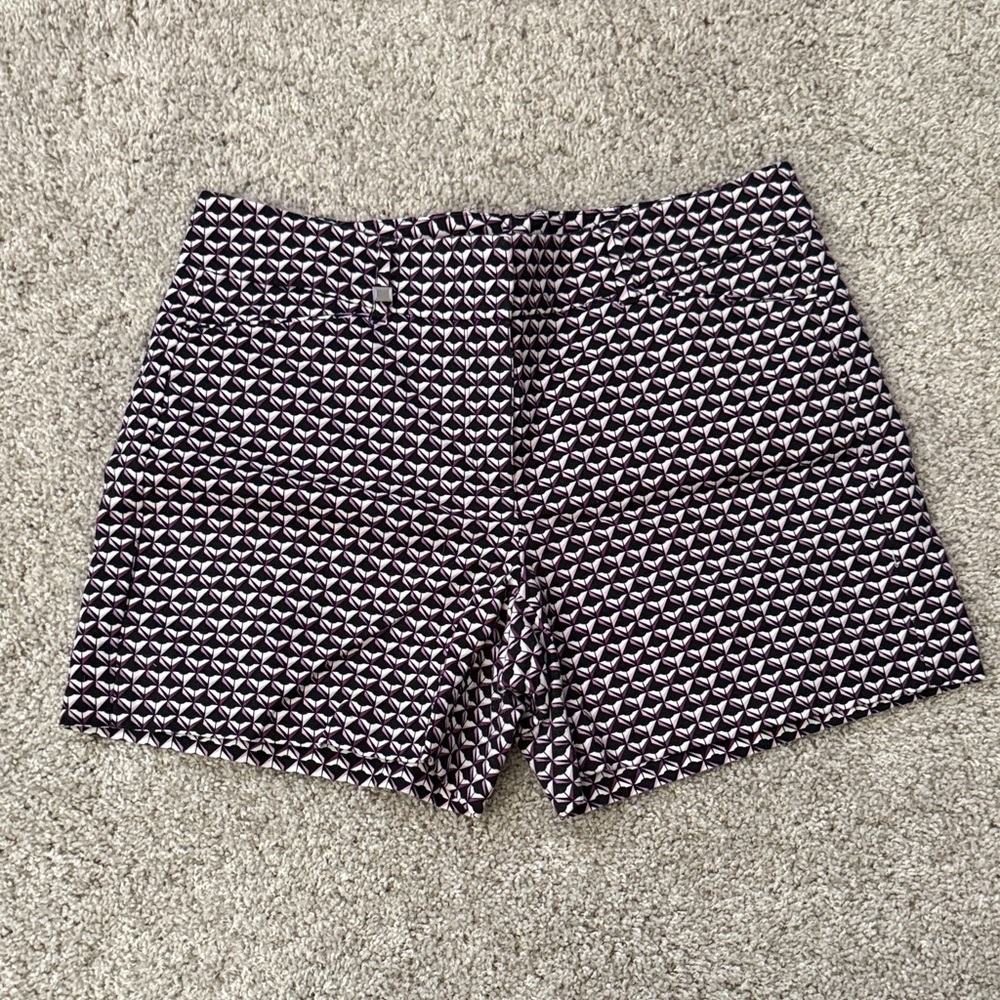 White House Black Market Geometric Black, Purple and White Shorts
